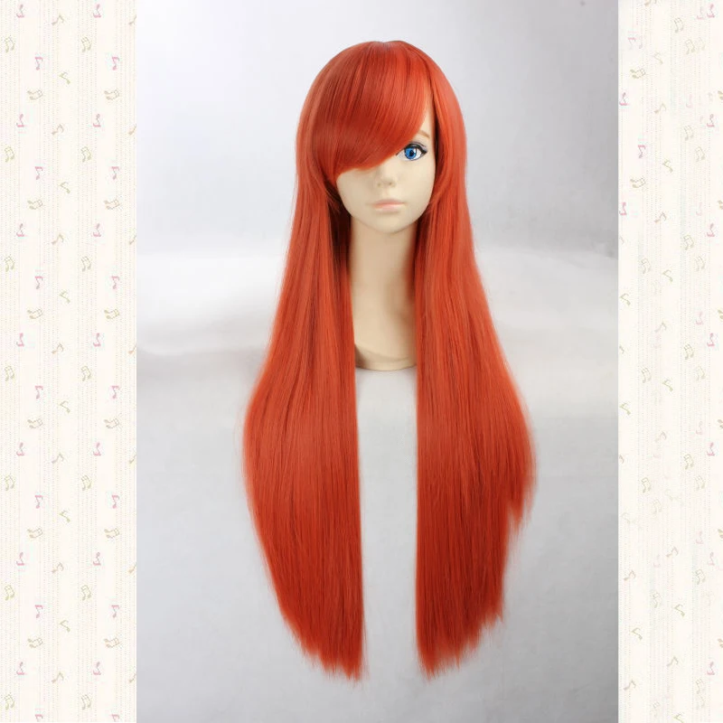 

INOUE ORIHIME 80cm Orange Red Long Straight Synthetic Cosplay Hair Wig Coser Party Hair + Free Wig Cap