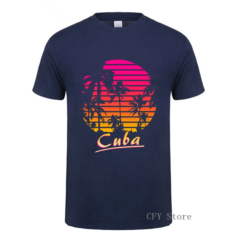 Мужская Элегантная футболка с принтом в виде пальмового дерева Cuba Havana Tropical Sunset