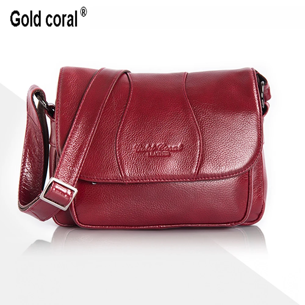  GOLD CORAL Genuine Leather Ladies Luxury Shoulder Bags Women's Handbag Female Messenger Bag Fashion