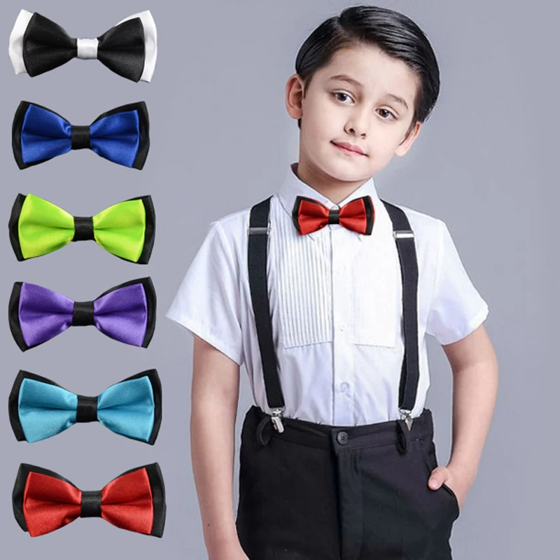 Boys Bowtie Cotton 2 Layers Neckwear Adjustable Children Bow Tie for Party England Style Girls Solid ties DS19