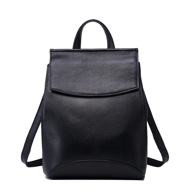 ZKW воловья кожа модные дорожные сумки для женщин Корейский досуг натуральный кожаный рюкзак - Цвет: Черный