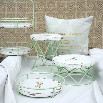 

SWEETGO home storage racks green metal+ white wood wedding table decoration cake display Kitchen& bar bathroon holders