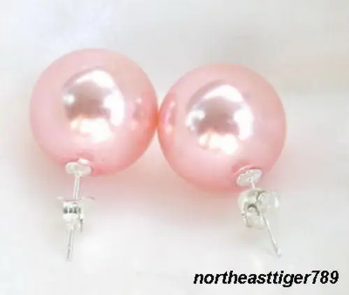 FREE SHIPPING>>> Free shipping 10mm Pink South Sea Shell Pearl 925 Sterling Silver Stud Earrings