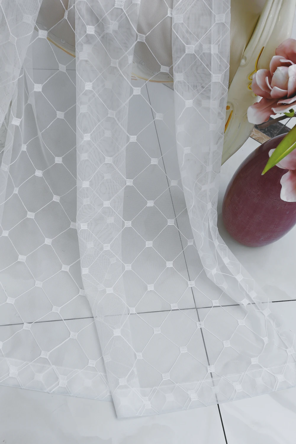 Sinogem Plaid Sheer Curtains Towel Embroidery Curtain for Kitchen Living Room Bedroom Tulle for Windows Treatment Panel (24)