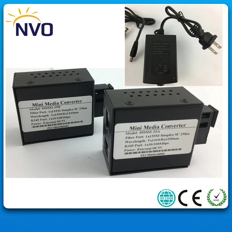 

5Pair/Lot,10/100M,Single Mode,Simplex,25KM,1RJ45,Bidi,SC,External Power Supply,Mini Type WDM Fiber Optic Media Converter