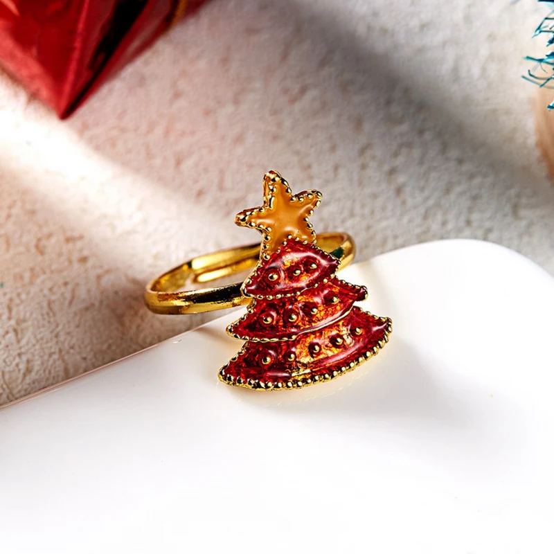 DoreenBeads Регулируемые кольца Золотой цвет зеленая Эмаль Рождественская елка красные стразы женские ювелирные изделия 16,9 мм(5/")(размер США 6,5) 1 шт