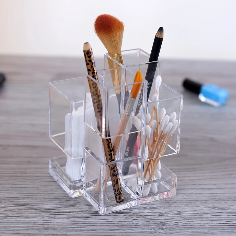 

Crystal Acrylic Pen Box Cosmetic Organizer Makeup Brush Holder Cosmetic Storage Display Box Stand Rack Pencil Holder For Girls