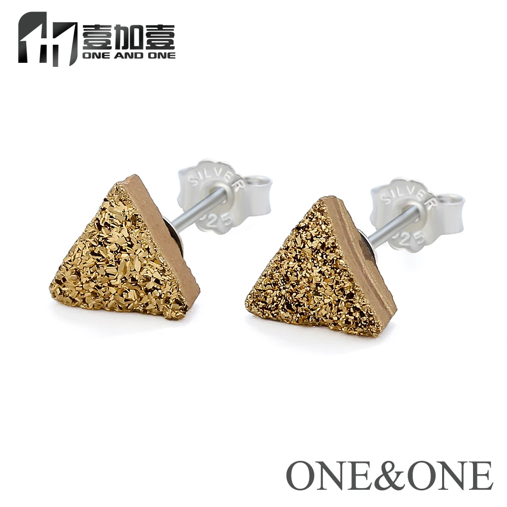 

Wholesale Price Natural Druzy Stone Earrings 925 Sterling Silver Triangle 6mm Drusy Stud Earrings for girl