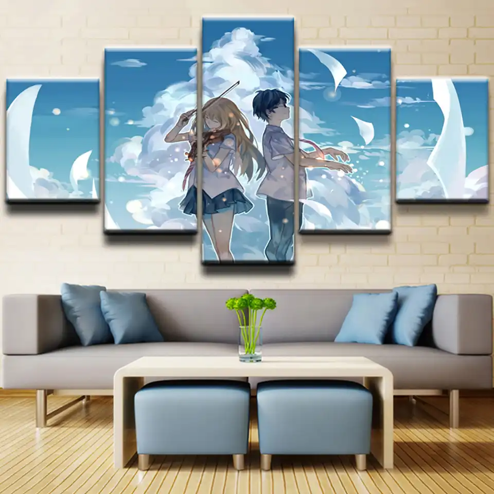 Frame Living Room Hd Printed Painting Art Pictures 5 Panel Anime Your Lie In April Girl And Boy Modern Wall Home Decor Poster Art Pictures Prints Paintinghd Prints Aliexpress