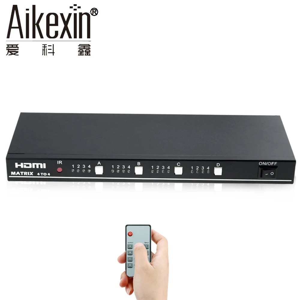 Aikexin HDMI Matrix 4x4 HDMI Splitter Switch 4 input 4 output True Matirx Support 1920x1080 60Hz Control by RS232 and IR Remote