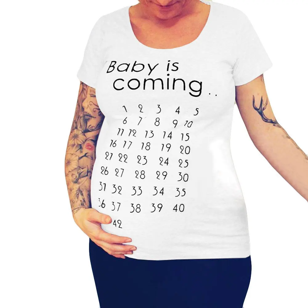 Футболка Baby is Coming для беременных; топы; одежда для мамы; женская футболка с календарем и обратным отсчетом для беременных