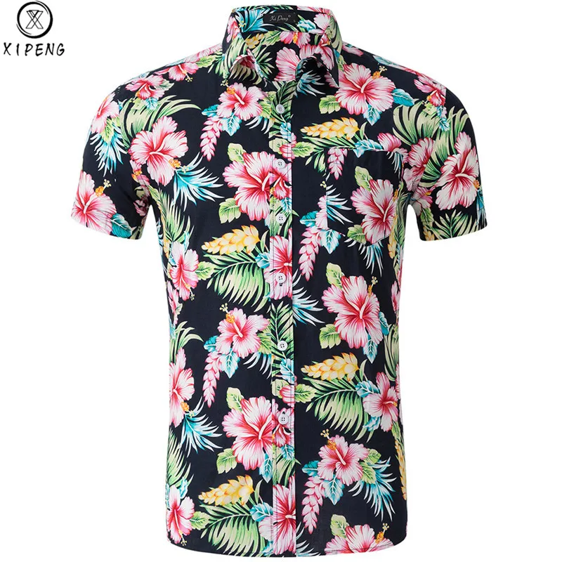 Лето 2019 Мужская гавайская рубашка с коротким рукавом мужская рубашка Slim Fit Camisa Masculina Hawaii повседневная мужская рубашка с цветочным принтом