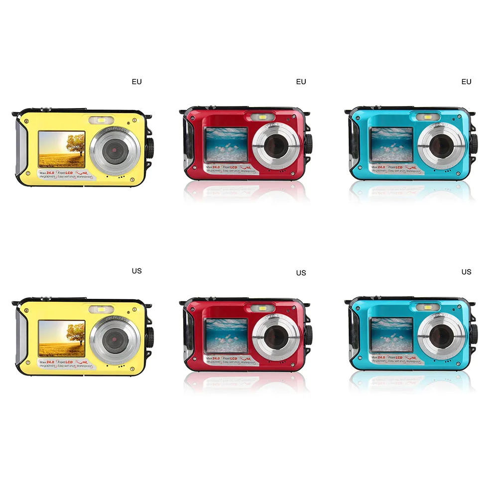 

2.7" Digital Camera Waterproof 24MP MAX 1080P Double Screen 16X Digital Zoom Camcorder HD Underwater Camera