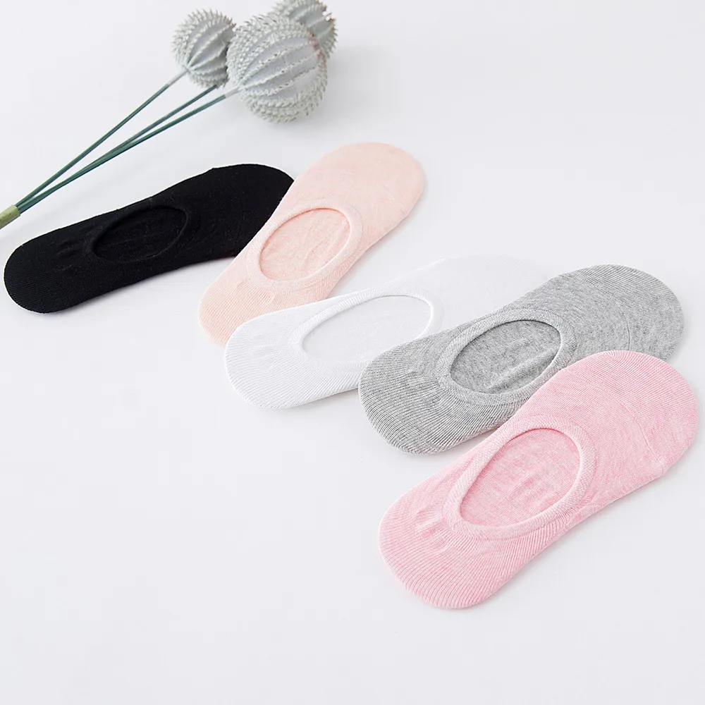 

5 Pcs Women's Socks Jacquard Cotton Thin Socks Wild Shallow Solid Boat Socks T528