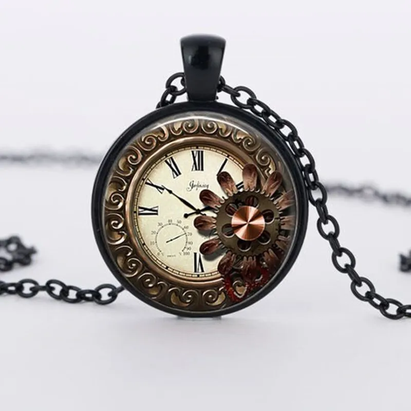 

Beautiful flowers Steampunk Necklaces Cabochon crystal clock Pendants jewelry