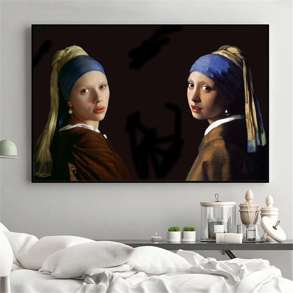 

Vintage Poster Johannes Vermeer Girl With a Pearl Earring Portraits Oil on Canvas Painting Living Room Decoration Wall Art Retro