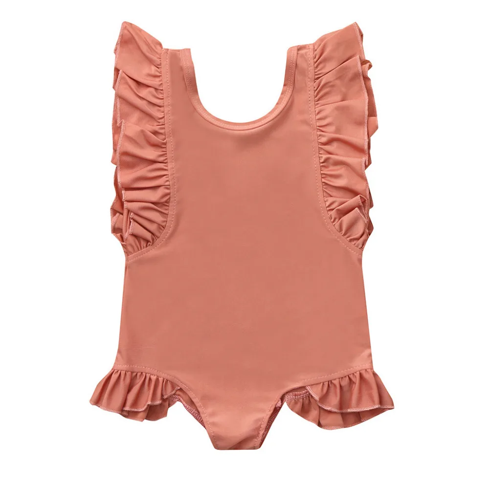 

children swimwear for girls Cotton new swimsuit kids bathing suit One pieces Jumpsuit Sleeveless Ruffles Solid Swimwears K0301