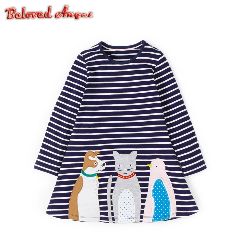 

Princess Girls Dress 2019 Fashion Animal Applique 3d Print Children Long Sleeve Cartoon Baby Girl Cotton Party Dresses for Kids