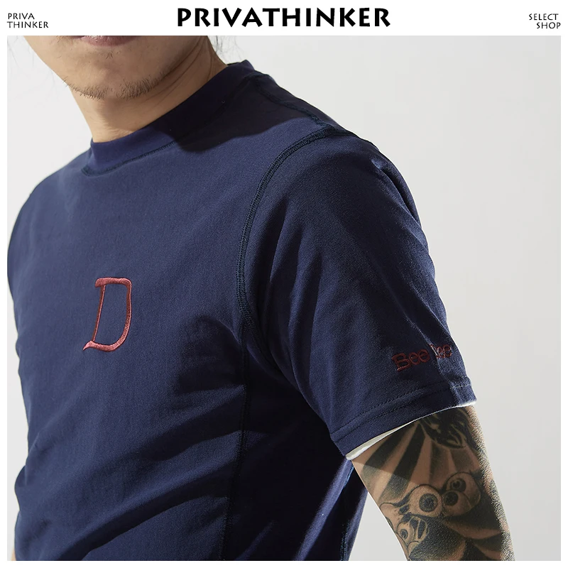 Privathinker для мужчин Harajuku Письмо вышивка футболка 2018 s хлопок Японский Streewear
