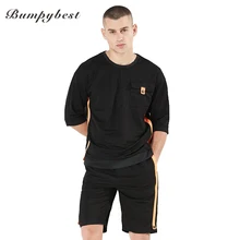 Bumpybeast Новая летняя повседневная мужская Спортивная толстовка с капюшоном, тренировочная Мужская футболка, наборы, свободная нагрудная круглая оторочка 3XL