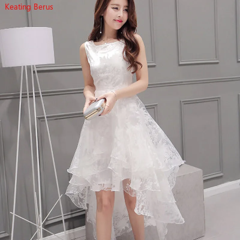 

KeatingBerus sleeveless dress white dress shaggy fairy slim waist before short after long swallow tail dress