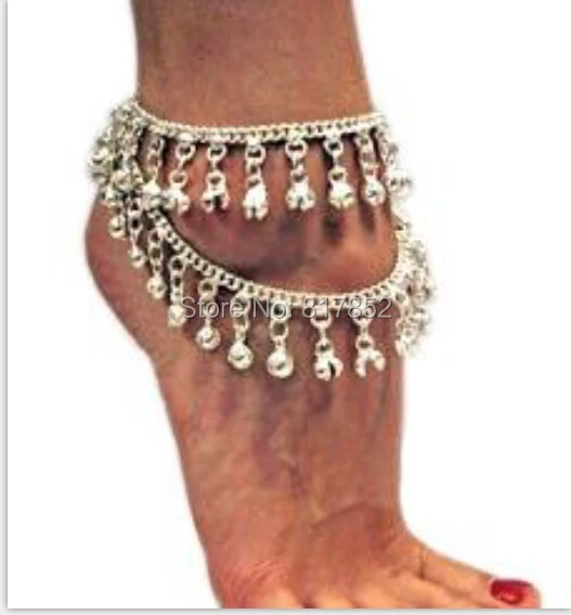 

FREE SHIPPING New Style L53 Women Fashion Silver Chain Anklet Chunky Chain Two Layers Silver Bells Ankle Chain Jewelry 2 colors