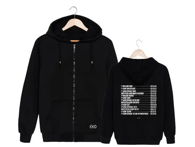 

Kpop exo concert the elyxion all albums name printing fleece zipper hoodie jacket autumn winter unisex exo l loose sweatshirts