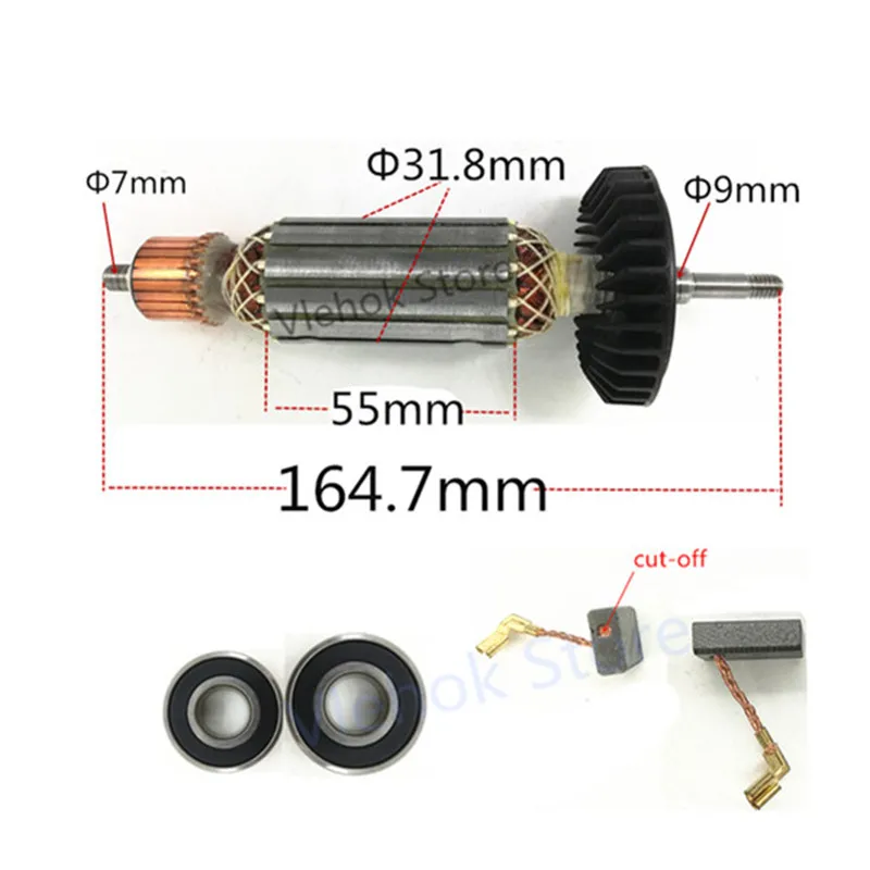 Armature Rotor bearing Carbon Brush replace for MAKITA 9557NB 9558NB