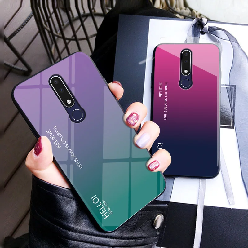 

Gradient Tempered Glass Phone Case For Nokia X6 X7 X71 Colorful Case For Nokia 7.1 7 1 4.2 3.1 Plus Cover Coque Protective Capa