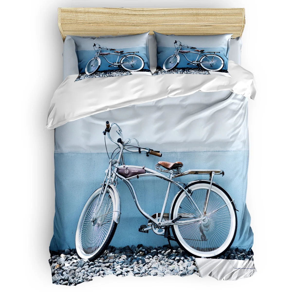 Simple Style Bicycle Decor Duvet Cover Set Cute Cartoon Funny Design