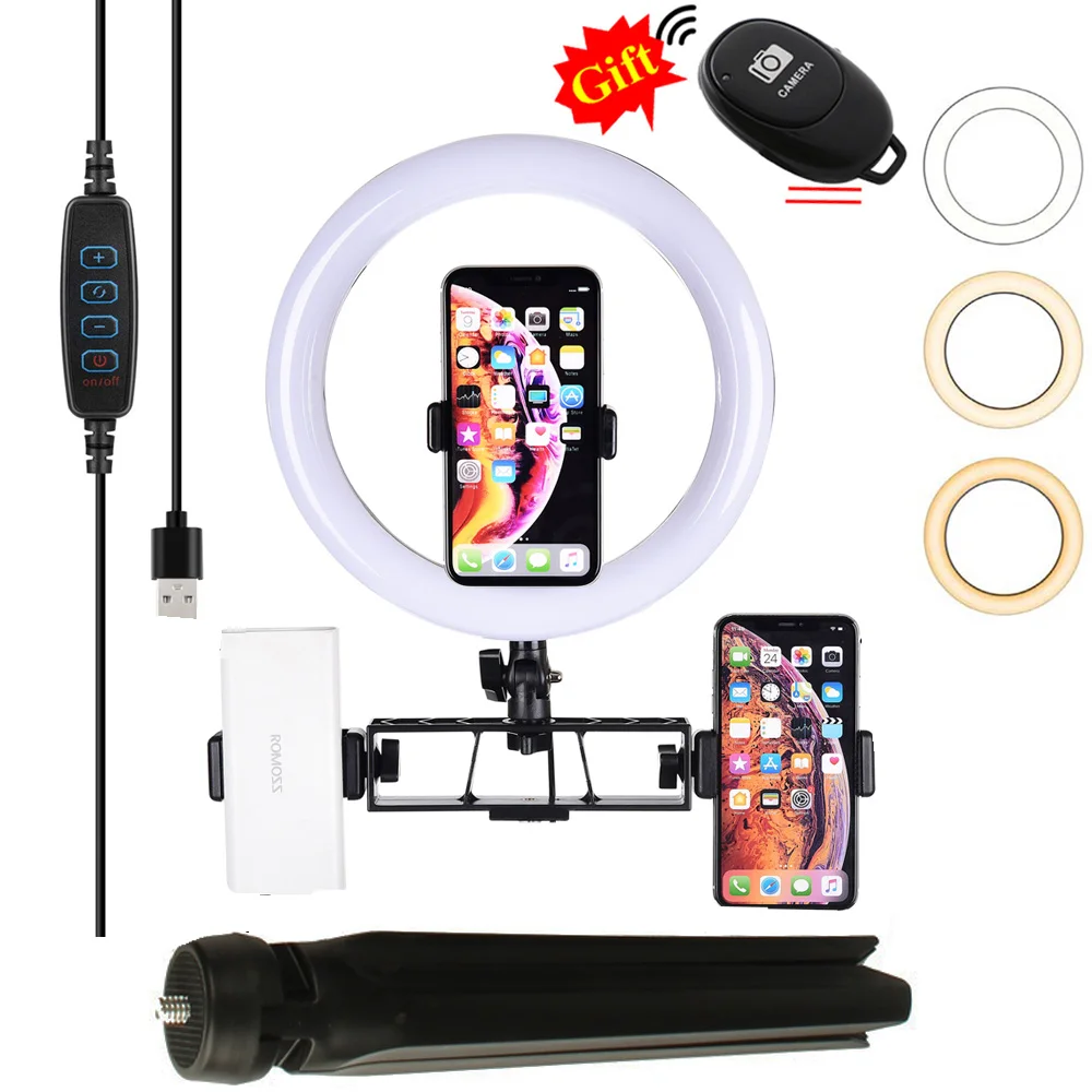 

LED Ring Light with Cell Phone Holder Mini Tripod Selfie Fill Lamp Dimmable 3 Light Modes Light Photography Kit For Video Photo