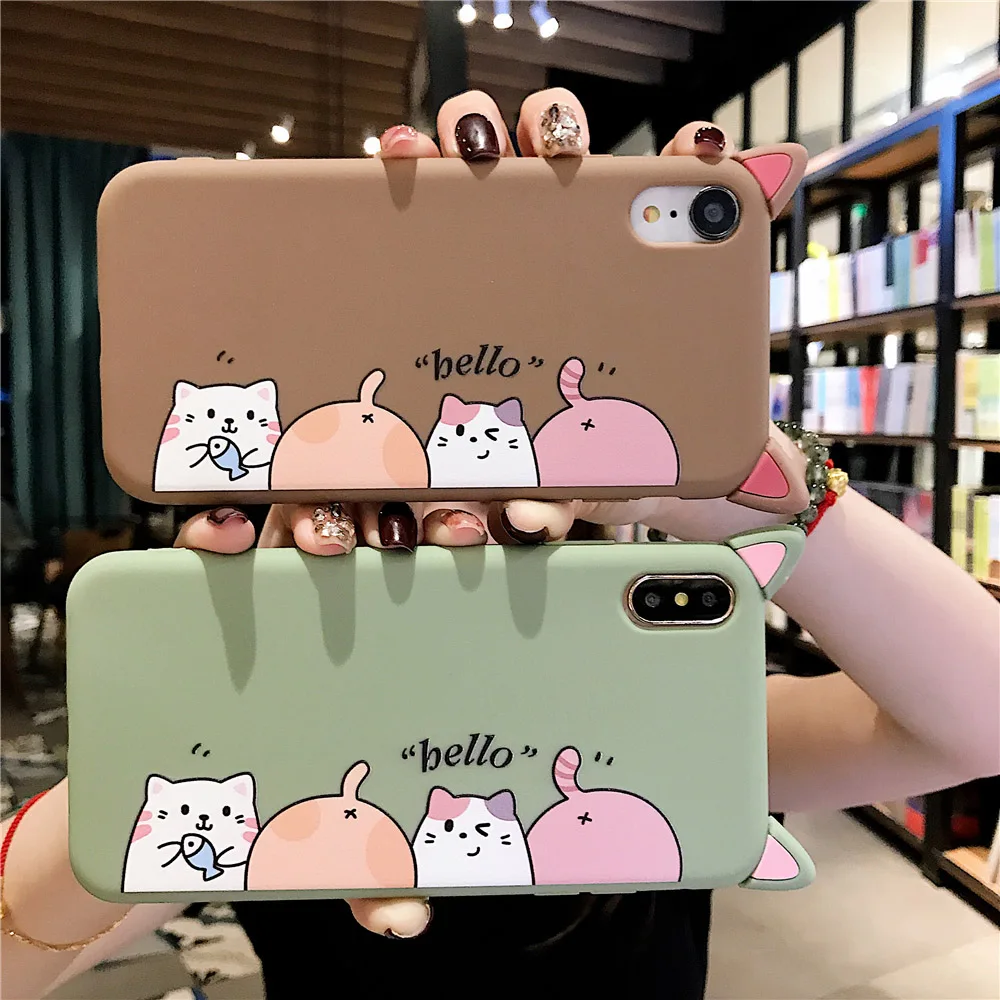 

3D cat ears silicone case for iphone 7 8 6 6s plus X XR XS MAX case cover cute cartoon patterned soft tpu protecitve phone bag
