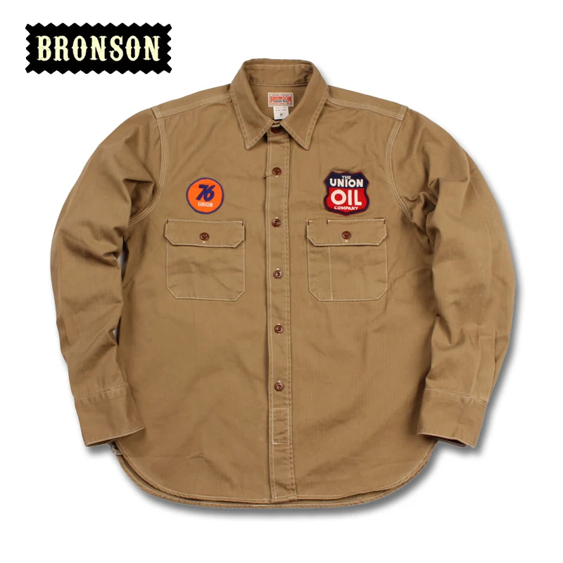 Бронсон заправочная станция толстый шеврон с длинным рукавом рубашки работы мужские винтажные Рабочие Рубашки