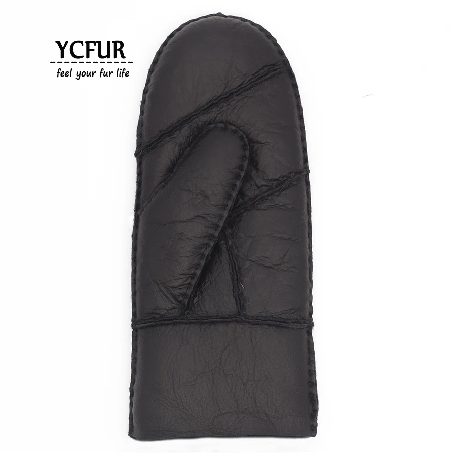 YCFUR Для женщин Зимние перчатки варежки Теплый тяжелый Меховая подкладка из натуральной овчины меховые перчатки для женщин женские теплые