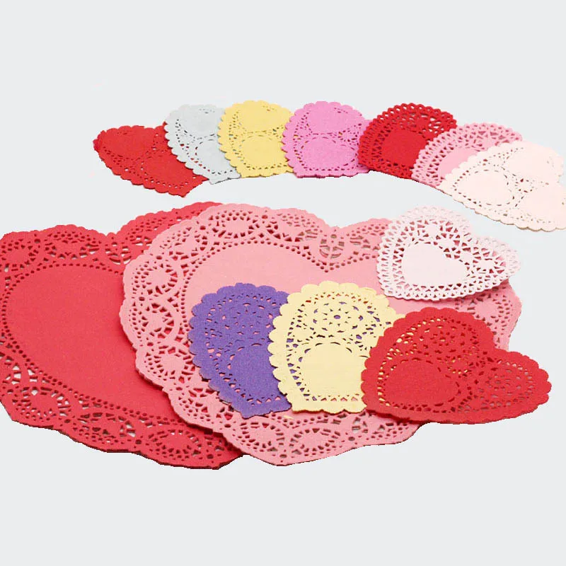 

100PCS/LOT 6 Inch colour Heart-shaped paper doilies placemats for table table accessories mat pad paper coasters