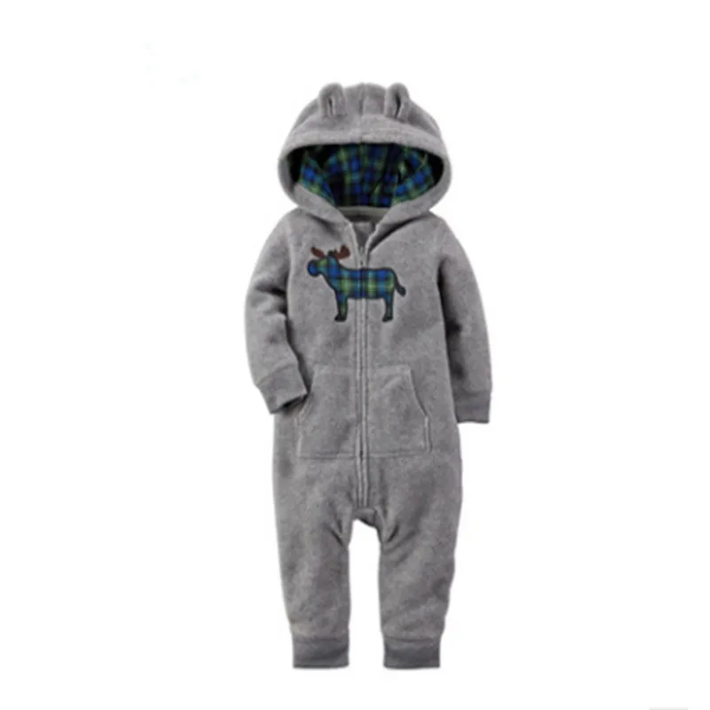 Комбинезон с капюшоном SleepwearBaby мальчик одежда детские комбинезоны флис Одежда для новорожденных осень 2017 г. и зима Одна деталь для