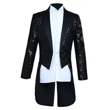Men Sequins Singer Suit Turn Down Collar Long Sleeve Tuxedo Blazer Stage Costume