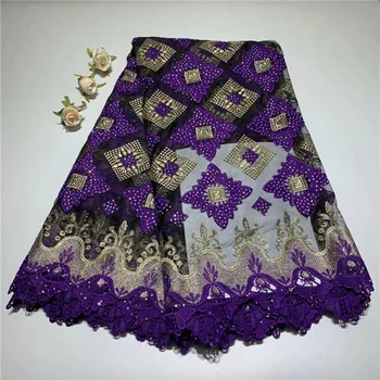 

Amazing embroidery tulle lace material latest French net lace fabric with rhinestones for lady dress ZQN159(5yards/lot)
