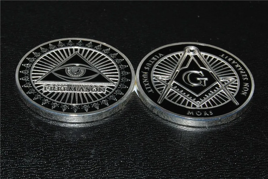 Freemasonry Compass & Square with All-seeing Eye Silver Challenge Coin