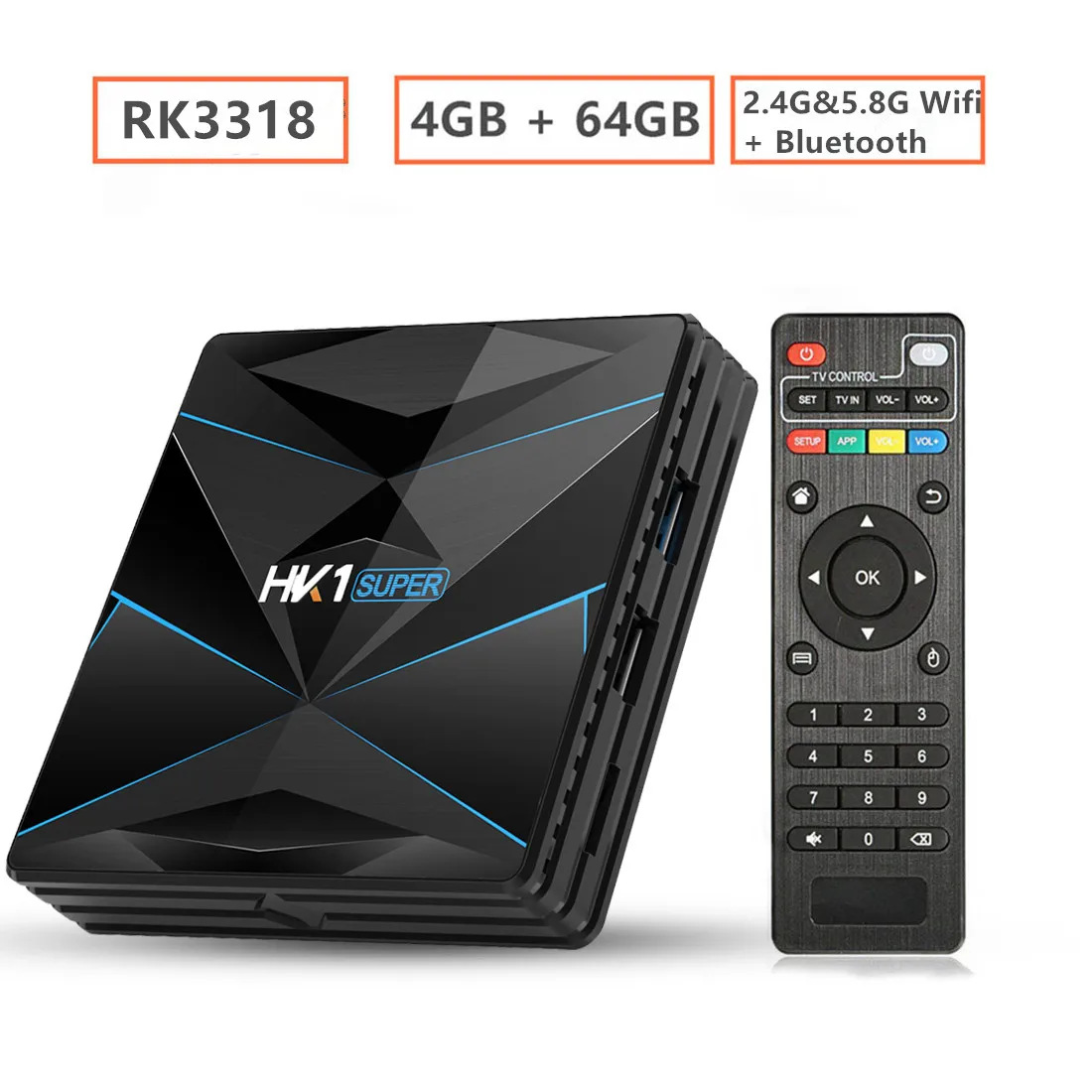 Transpeed Android 9,0 ТВ приставка Google Assistant RK3318 4K 3D Ultra 4G 64G tv Wifi Play Store bluetooth быстрая приставка - Цвет: 4G 64G TV BOX