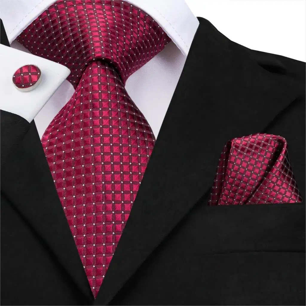 SN-3166 Hi-Tie Red Necktie Silk Woven 8.5cm Wide 2019 New Pliad Luxury Ties for Men Business Wedding Suit Tie Cufflinks Set