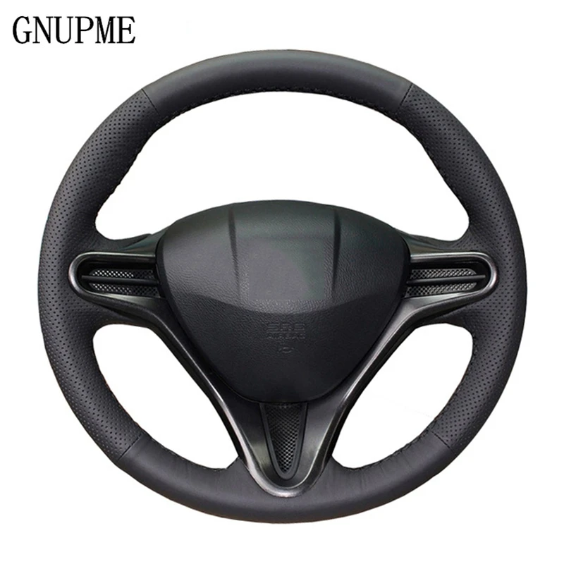 Gnupme Diy Artificial Leather Steering Cover Handstitched Black Car
