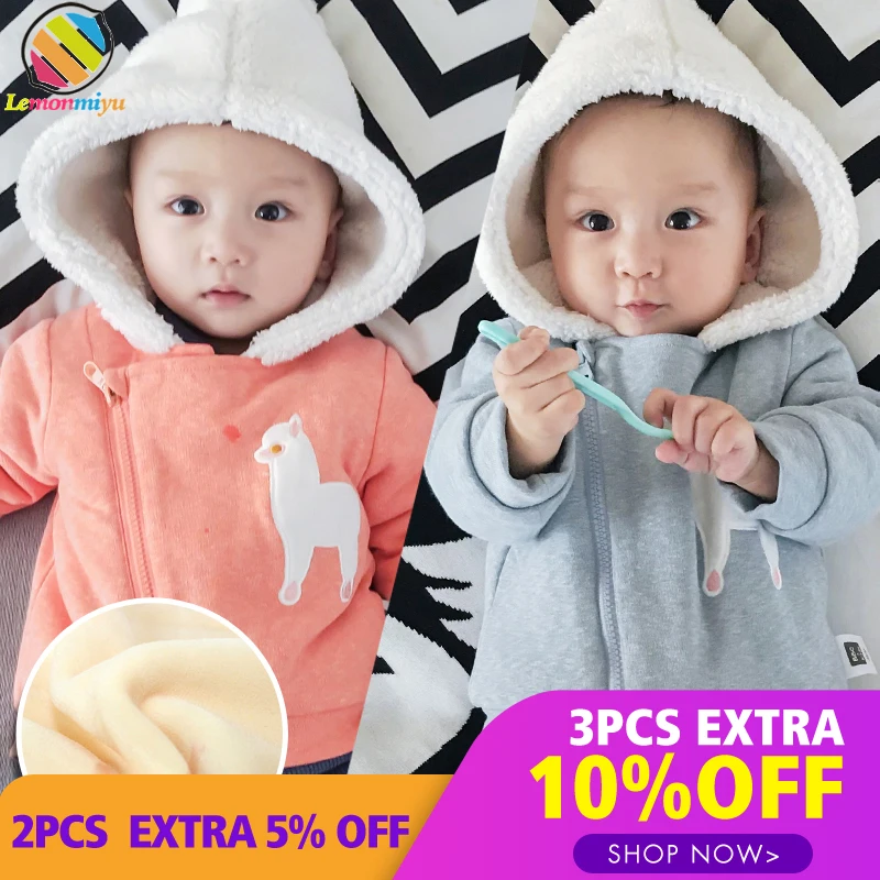 Lemonmiyu/зимнее пальто с капюшоном для малышей хлопковая одежда для новорожденных с животными теплая куртка с длинными рукавами на молнии для младенцев бархатные детские пальто