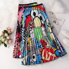 Длинная юбка летняя женская плиссированная юбка с рисунком для девочек, юбка с высокой талией, женская одежда, новая юбка