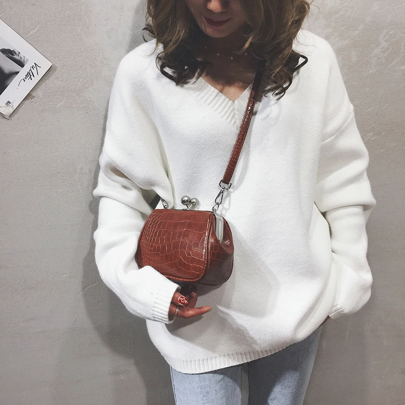 الحجر نمط خمر جلدية Crossbody حقائب للنساء 2019 السيدات البسيطة المحافظ و حقائب بسيطة حقائب كتف متنقلة