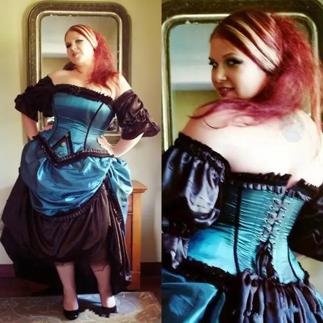 Blue And Black Vintage Steampunk Dress Corset High Low Half Sleeve