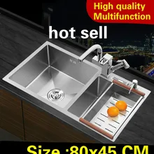 Роскошный многофункциональный мыть овощи wogue кухня ручная раковина двойной паз 304 нержавеющая сталь 800x450 мм