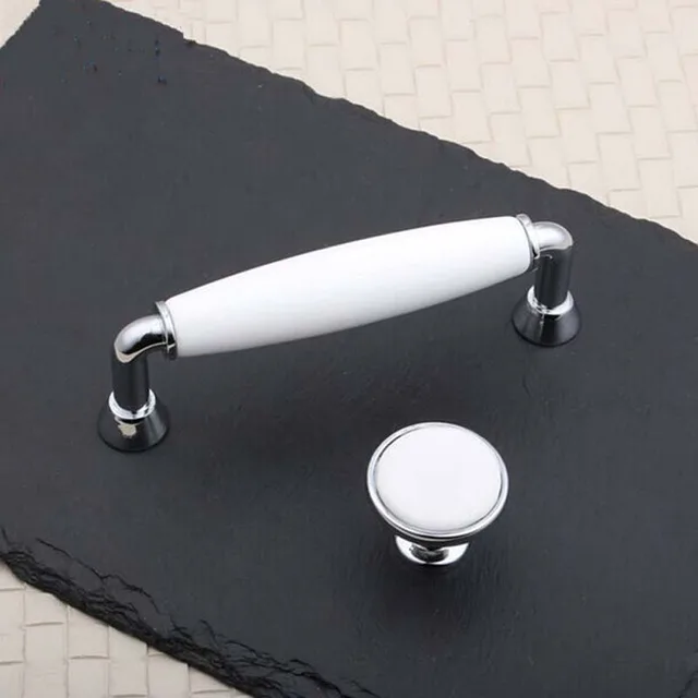 96mm Kitchen Cabinet Handles White Ceramic Cupboard Pull Shiny 96mm Kitchen Cabinet Handles White Ceramic Cupboard Pull Shiny Silver Dresser Drawer Wardrobe Furniture Handle 5 Porcelain