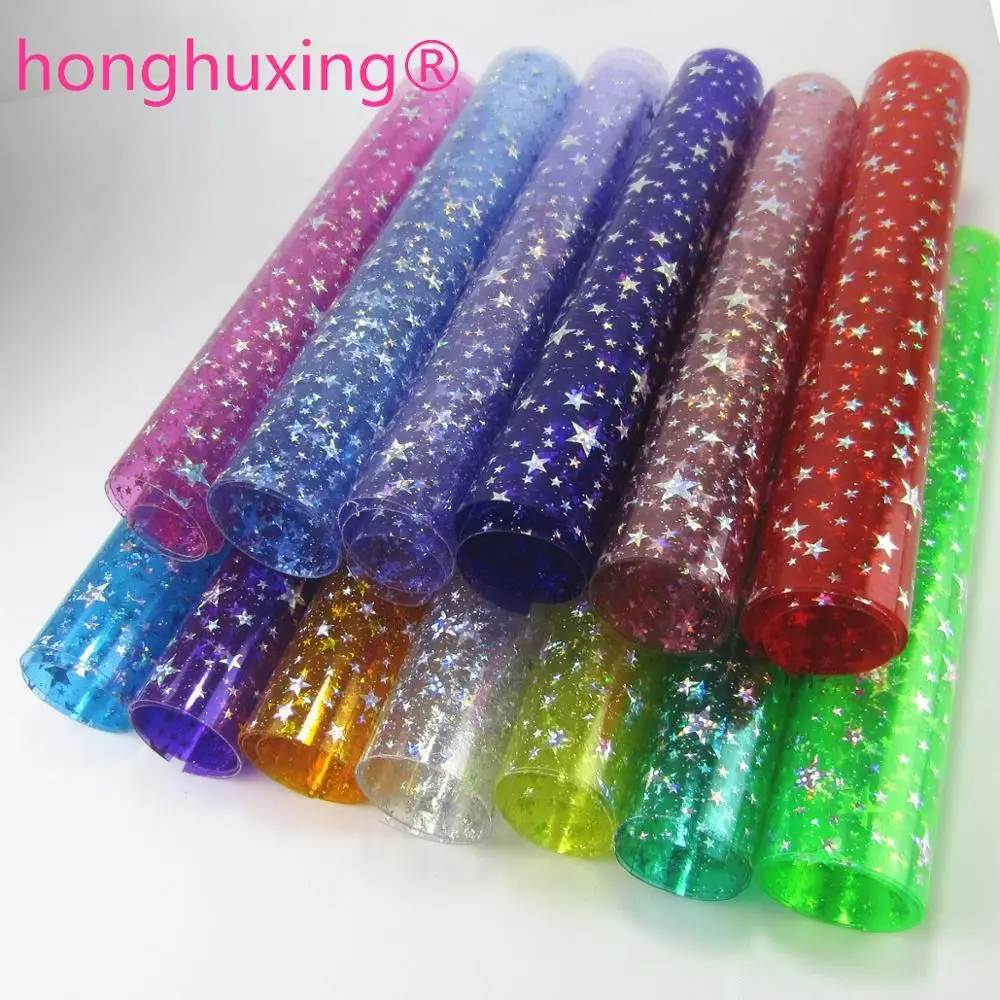 

A4 Sheet 8"x11.8" Stars Glitter powder Tranparent PVC vinhl Leather clear PVC Fabric for bags bows DIY project 1piece F0004