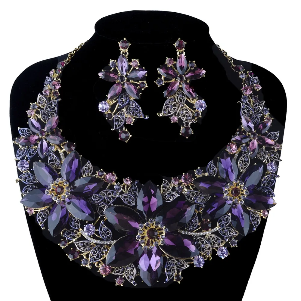 Разноцветные Австрийские кристаллы ожерелье и серьги Свадебные Ювелирные наборы для женщин украшения с камнями огранки «маркиз» Рождественский подарок для жены